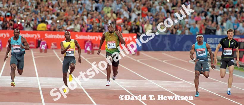 Usain Bolt, 100 metres,  2013 IAAF Diamond League, Sainsbury's Anniversary Games, Queen Elizabeth Olympic Park, London.